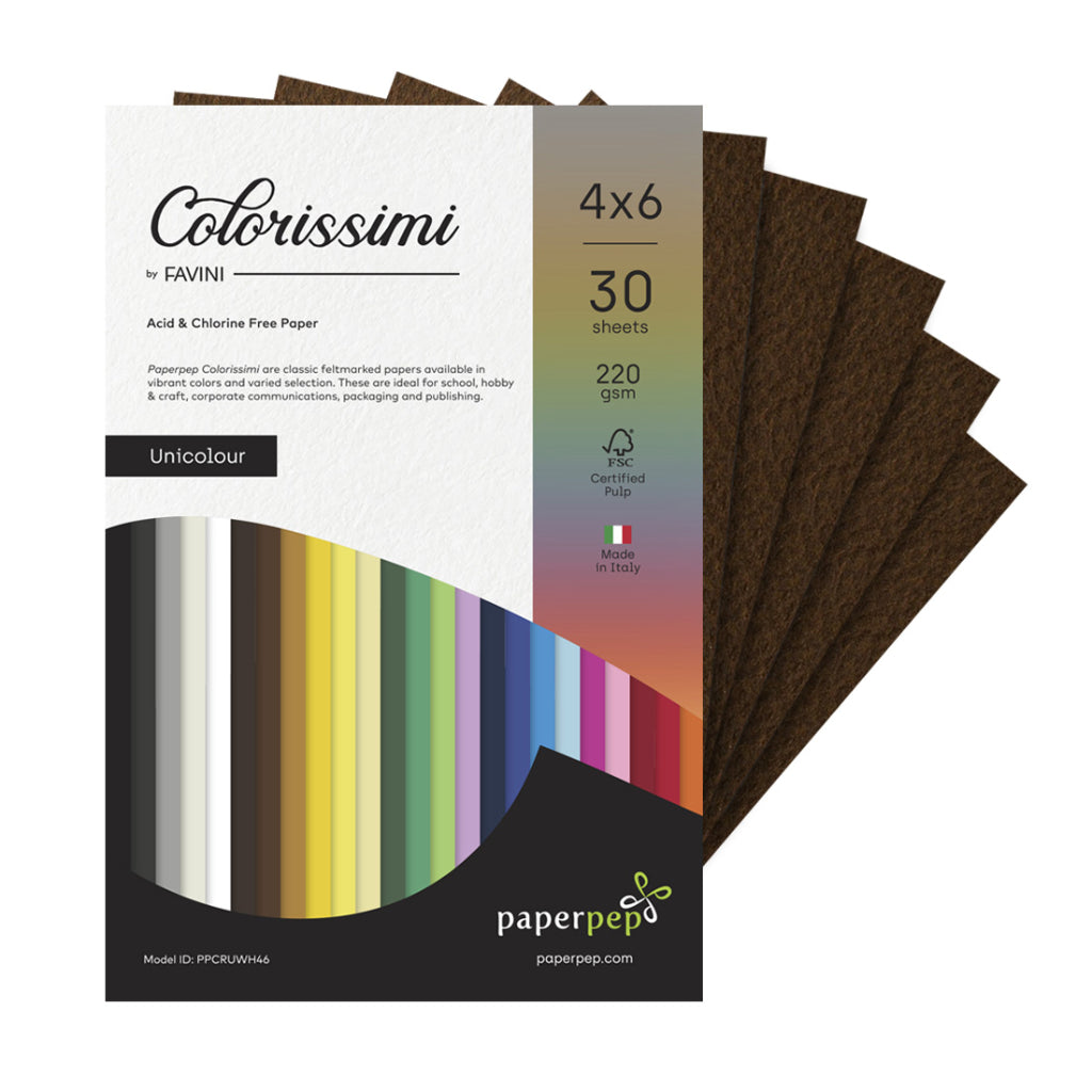 Paperpep Colorissimi Card Stock 220Gsm 4"X6" Caffe (Brown) Unicolor Pack Of 30 Sheets For Cardmaking, Mixedmedia, Papercrafts, Cutart, Diecutting, Stamping, Scrapbooking, Pastel Colouring And Arts & Crafts