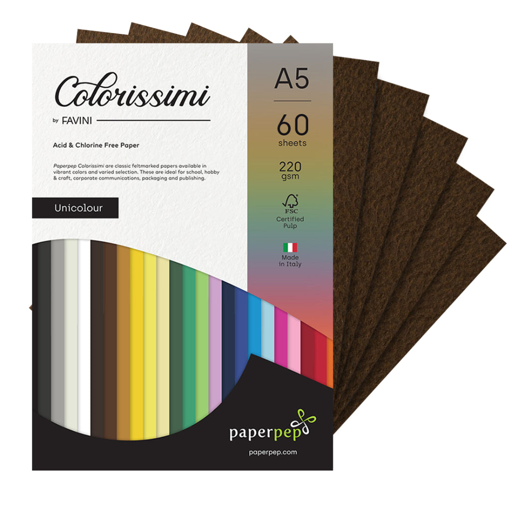 Paper Pep Colorissimi Card Stock 220Gsm A5 Caffe (Brown) Unicolor Pack Of 60 Sheets