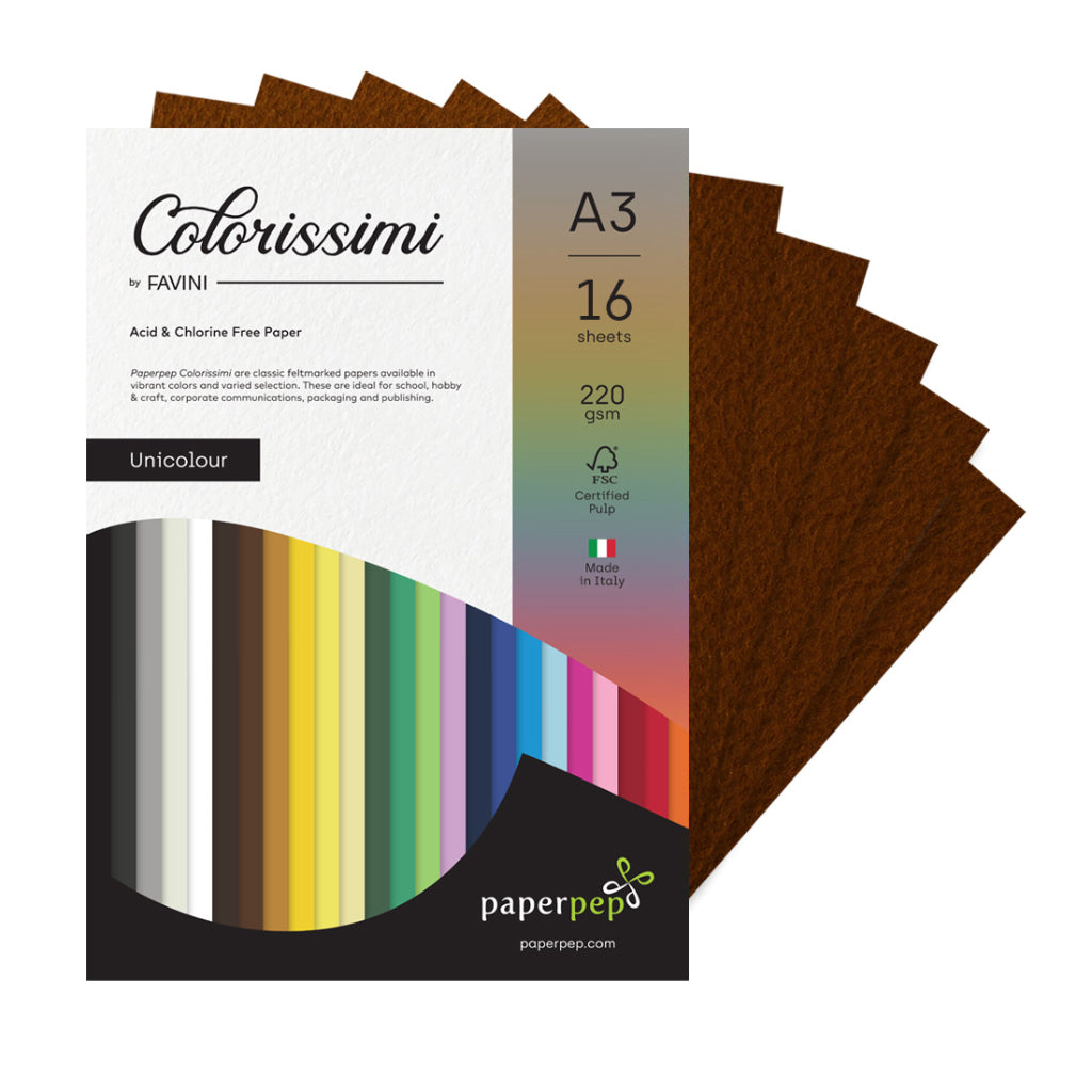 Paper Pep Colorissimi Card Stock 220Gsm A3 Cioccolato (Chocolate Brown) Unicolor Pack Of 16 Sheets