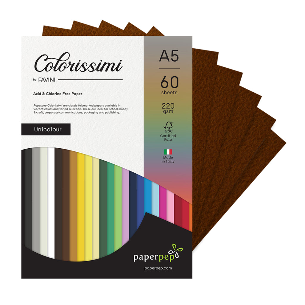 Paper Pep Colorissimi Card Stock 220Gsm A5 Cioccolato (Chocolate Brown) Unicolor Pack Of 60 Sheets