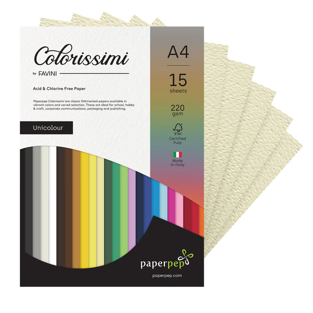 Paper Pep Colorissimi Card Stock 220Gsm A4 Avorio (Cream) Unicolor Of 15 Sheets