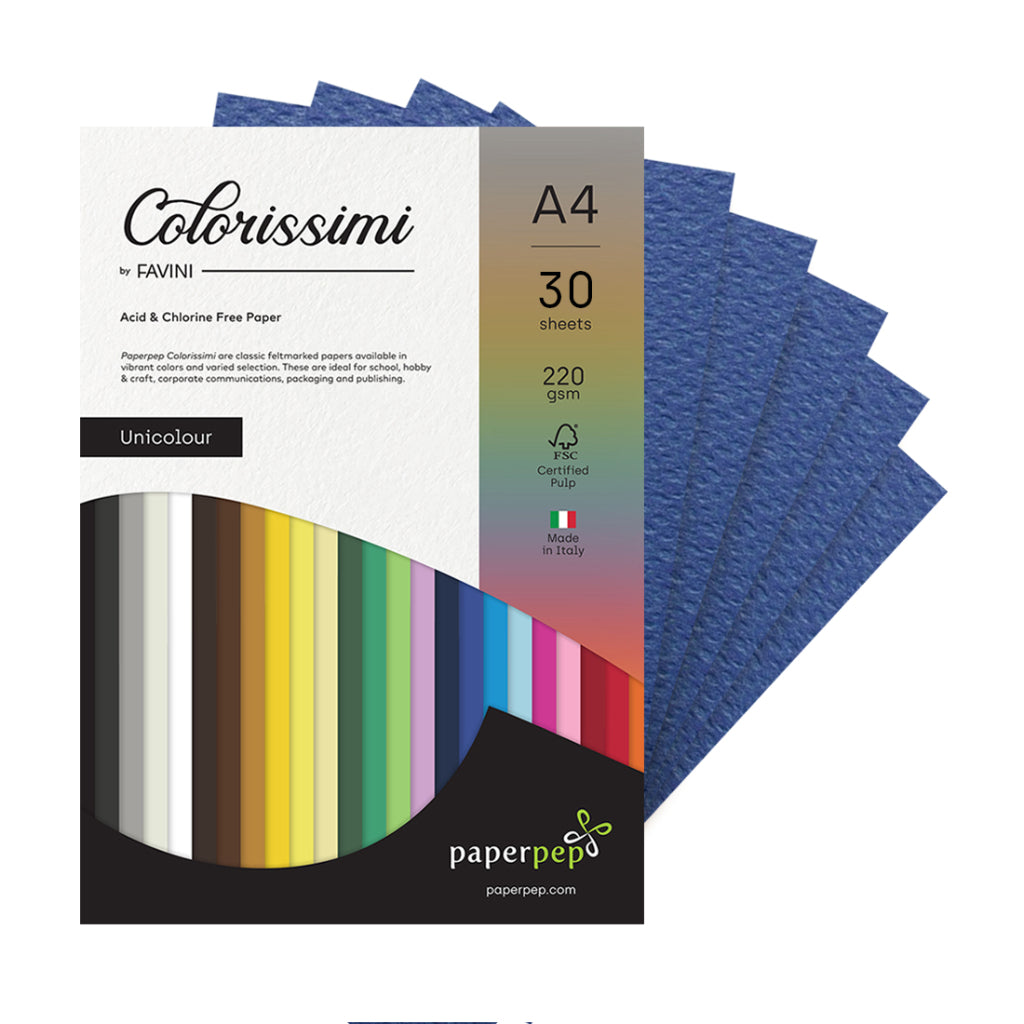 Paper Pep Colorissimi Card Stock 220Gsm A4 Cobalto (Dark Blue) Unicolor Pack Of 30 Sheets