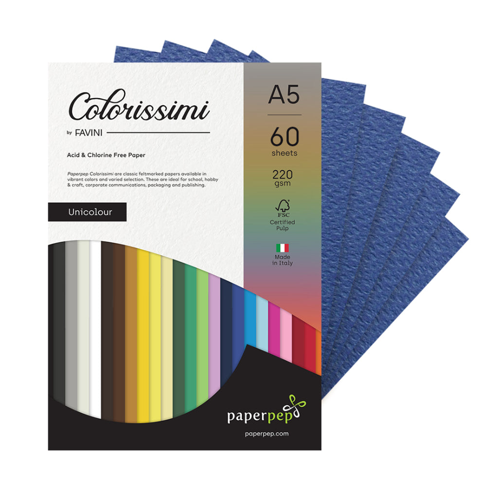 Paper Pep Colorissimi Card Stock 220Gsm A5 Cobalto (Dark Blue) Unicolor Pack Of 60 Sheets