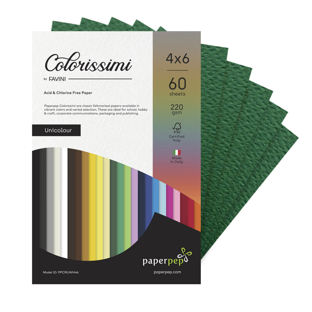 Paper Pep Colorissimi Card Stock 220Gsm 4"X6" Pino (Dark Green) Unicolor Pack Of 60 Sheets