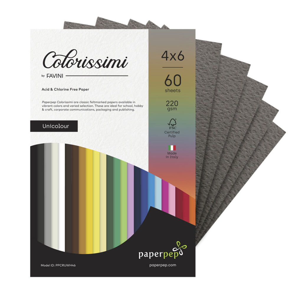 Paper Pep Colorissimi Card Stock 220GSM 4"X6" Piombo (Dark Grey) Unicolor Pack of 60 Sheets