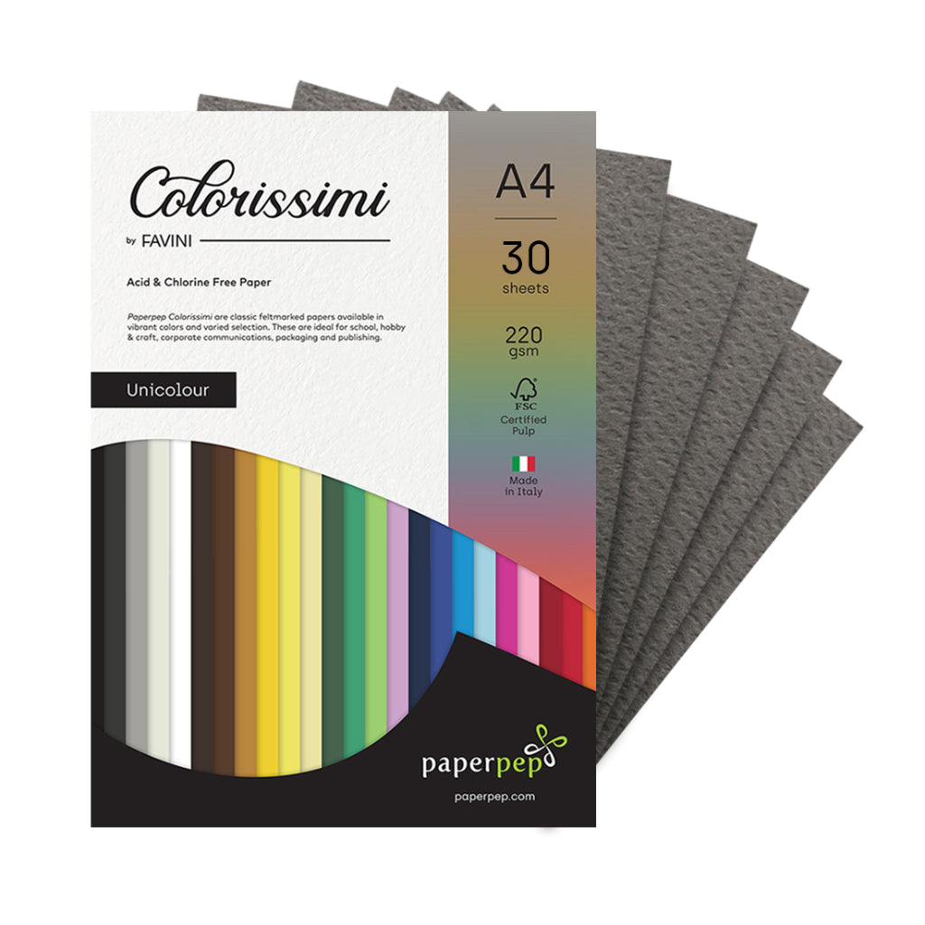 Paper Pep Colorissimi Card Stock 220Gsm A4 Piombo (Dark Grey) Unicolor Pack Of 30 Sheets