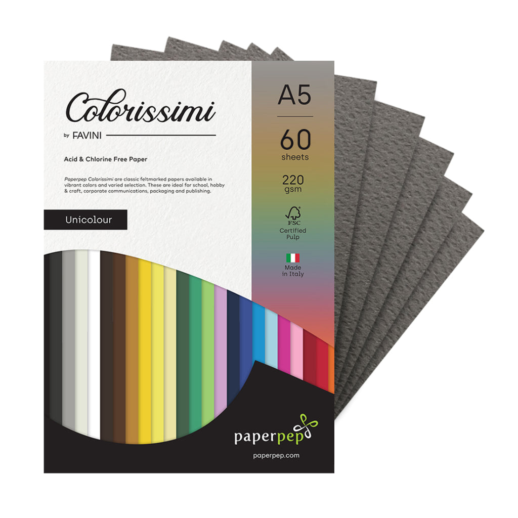 Paper Pep Colorissimi Card Stock 220Gsm A5 Piombo (Dark Grey) Unicolor Pack Of 60 Sheets