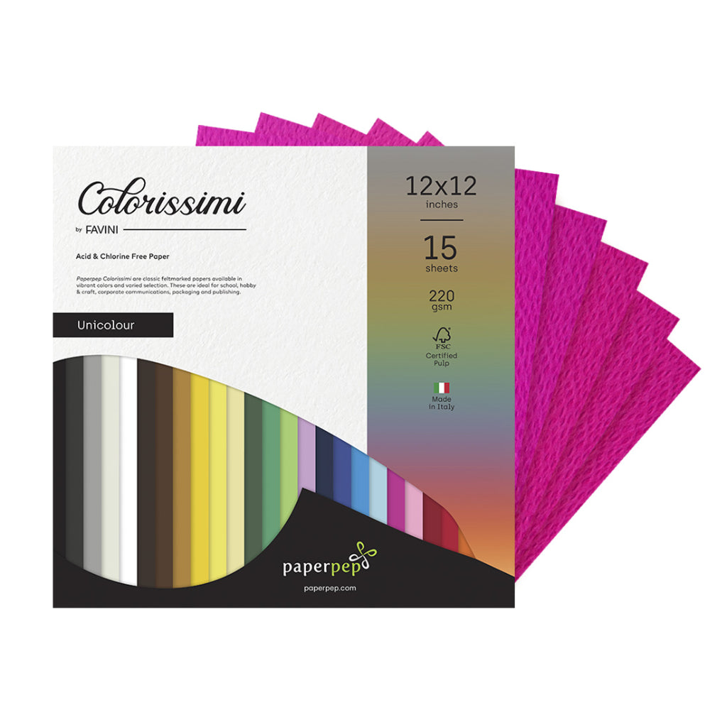 Paper Pep Colorissimi Card Stock 220Gsm 12"X12" Ciclamino (Dark Pink) Unicolor Of 15 Sheets