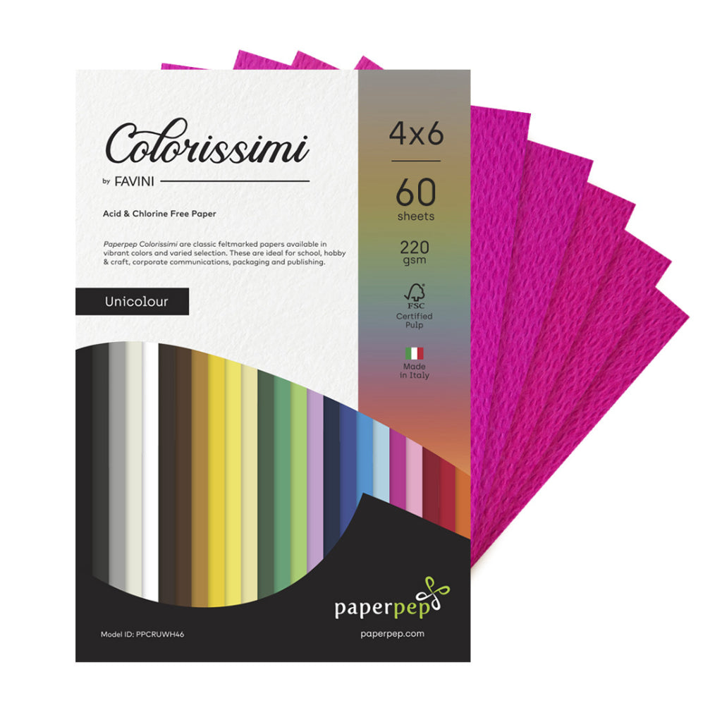 Paper Pep Colorissimi Card Stock 220Gsm 4"X6" Ciclamino (Dark Pink) Unicolor Pack Of 60 Sheets