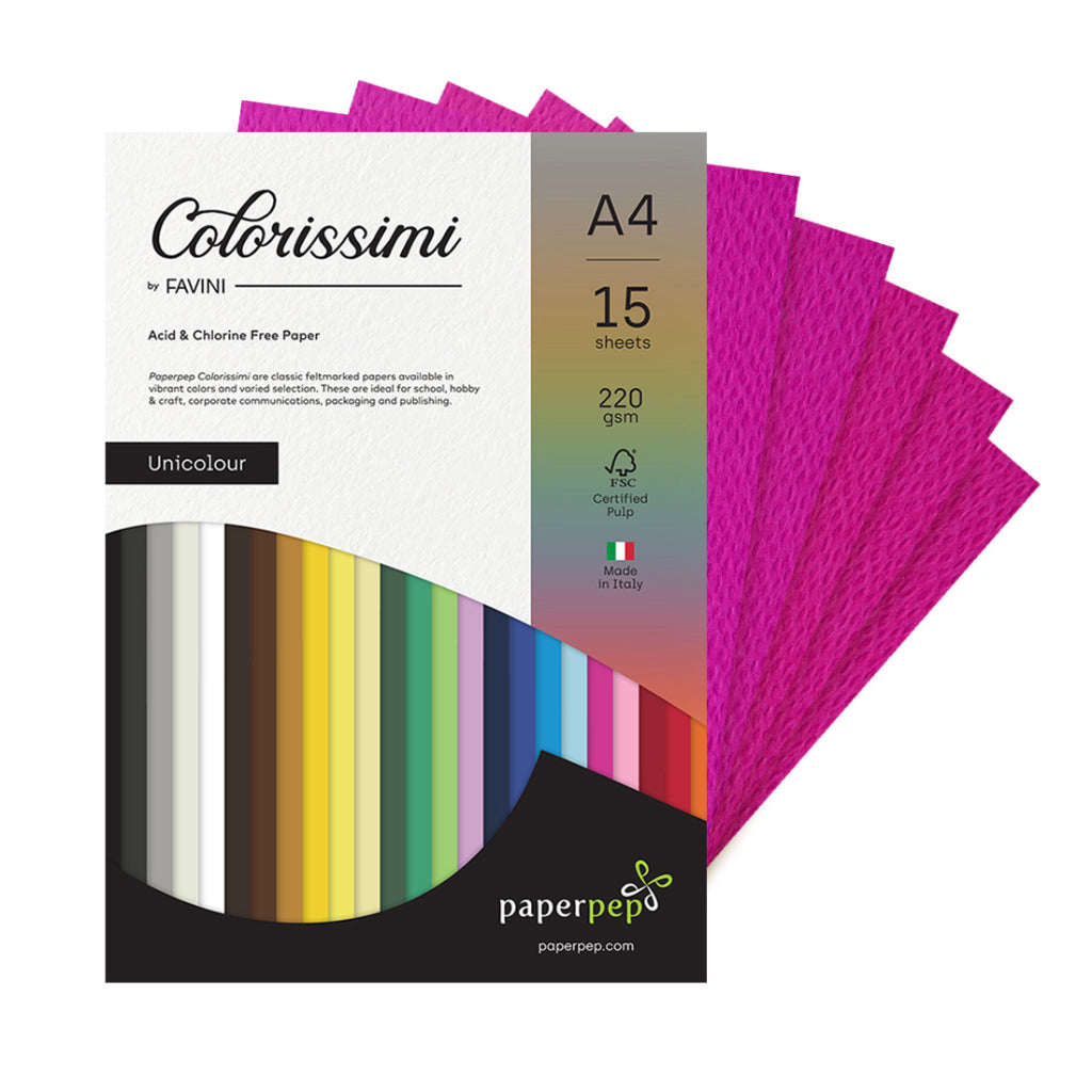 Paper Pep Colorissimi Card Stock 220Gsm A4 Ciclamino (Dark Pink) Unicolor Of 15 Sheets