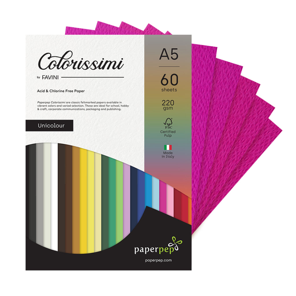Paper Pep Colorissimi Card Stock 220Gsm A5 Ciclamino (Dark Pink) Unicolor Pack Of 60 Sheets