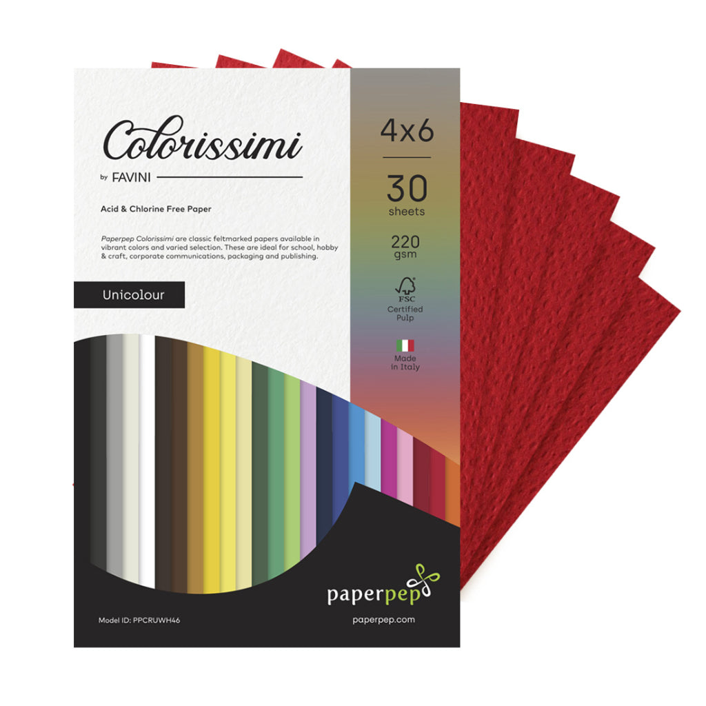 Paper Pep Colorissimi Card Stock 220Gsm 4"X6" Rubino (Dark Red) Unicolor Pack Of 30 Sheets