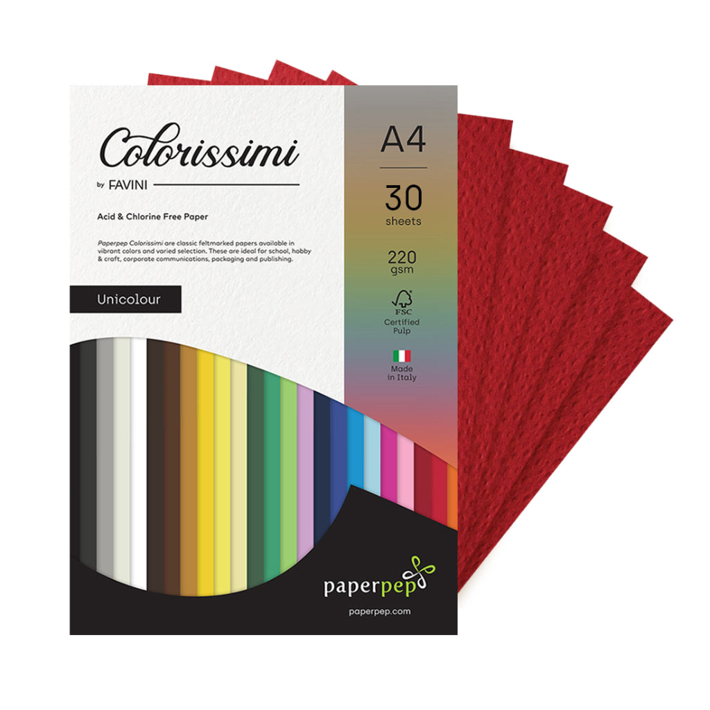 Paper Pep Colorissimi Card Stock 220Gsm A4 Rubino (Dark Red) Unicolor Pack Of 30 Sheets