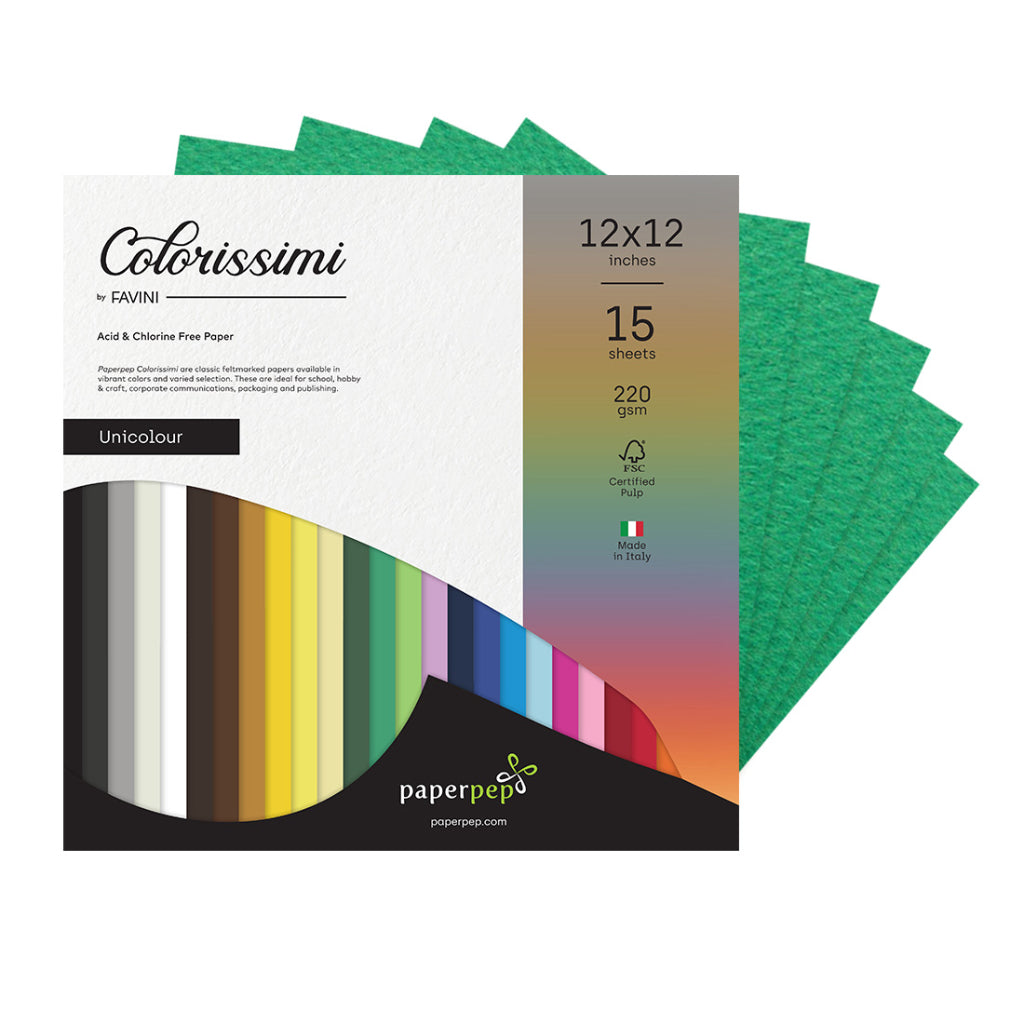 Paper Pep Colorissimi Card Stock 220Gsm 12"X12" Verde (Green) Unicolor Of 15 Sheets