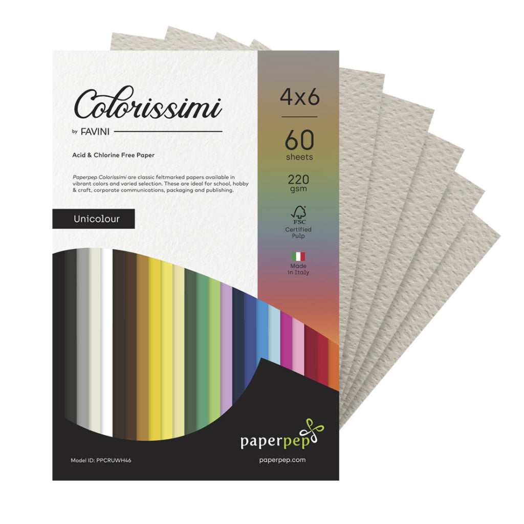 Paper Pep Colorissimi Card Stock 220Gsm 4"X6" Grigio (Light Grey) Unicolor Pack Of 60 Sheets
