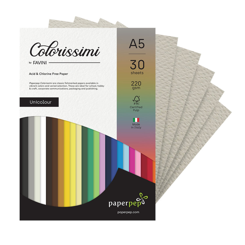 Paper Pep Colorissimi Card Stock 220Gsm A5 Grigio (Light Grey) Unicolor Of 30 Sheets