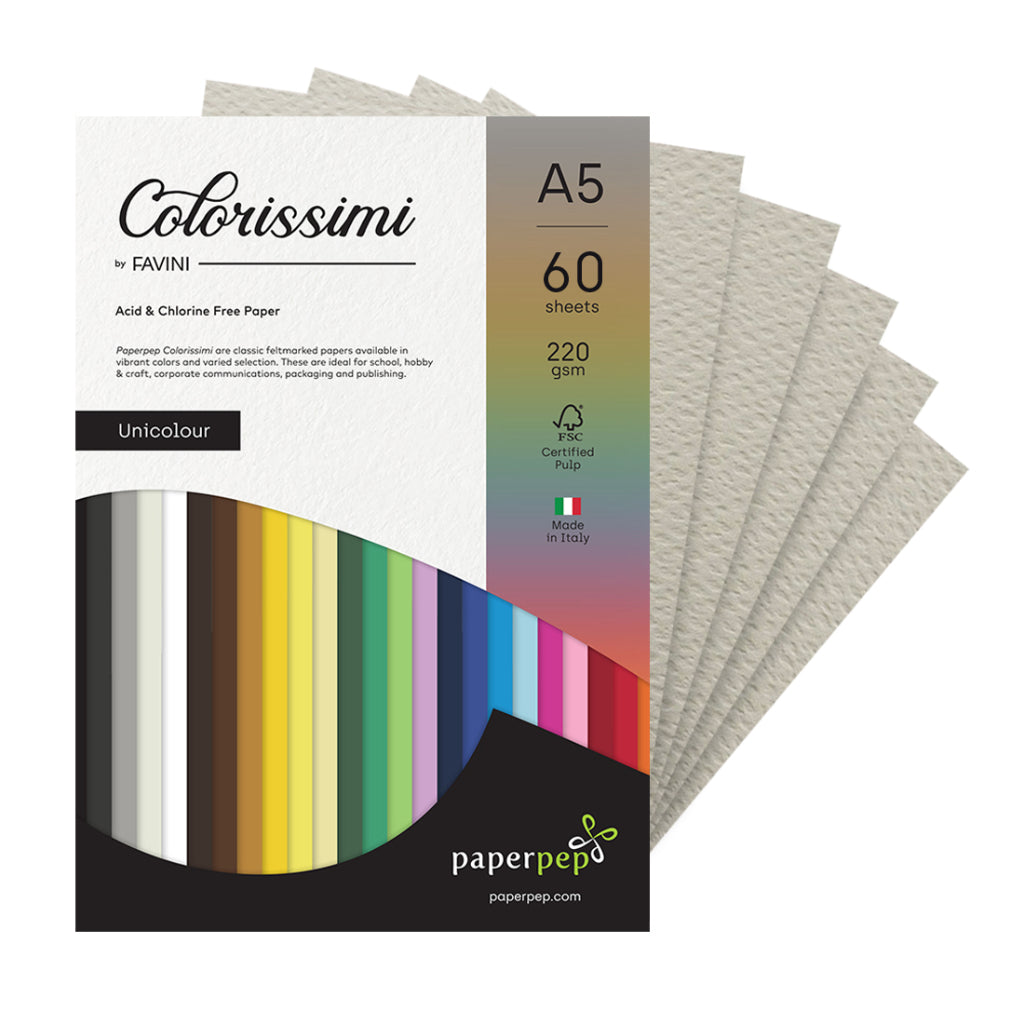 Paper Pep Colorissimi Card Stock 220Gsm A5 Grigio (Light Grey) Unicolor Pack Of 60 Sheets
