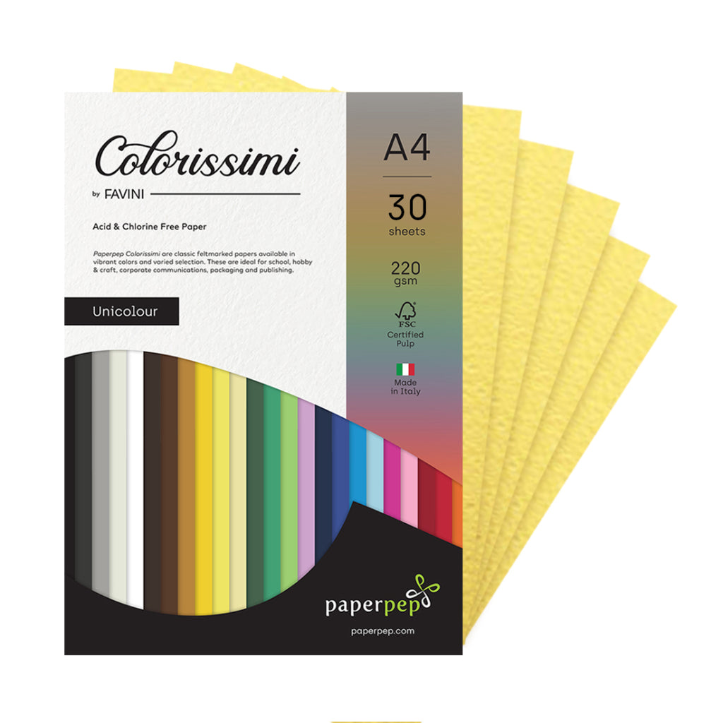 Paper Pep Colorissimi Card Stock 220Gsm A4 Girasole (Light Yellow) Unicolor Pack Of 30 Sheets