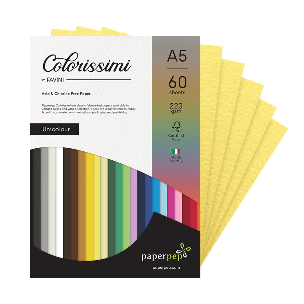 Paper Pep Colorissimi Card Stock 220Gsm A5 Girasole (Light Yellow) Unicolor Pack Of 60 Sheets
