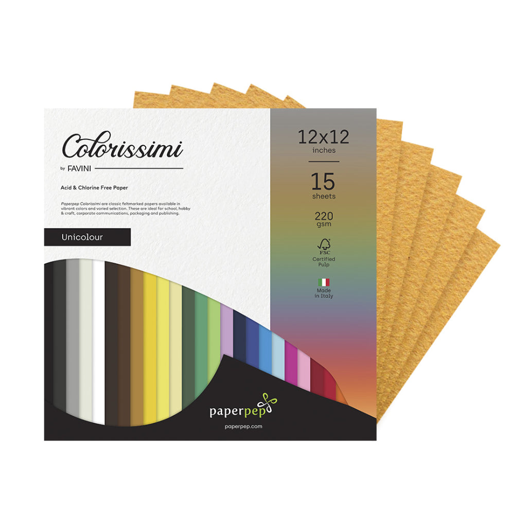 Paper Pep Colorissimi Card Stock 220Gsm 12"X12" Tabacco (Mustard) Unicolor Of 15 Sheets