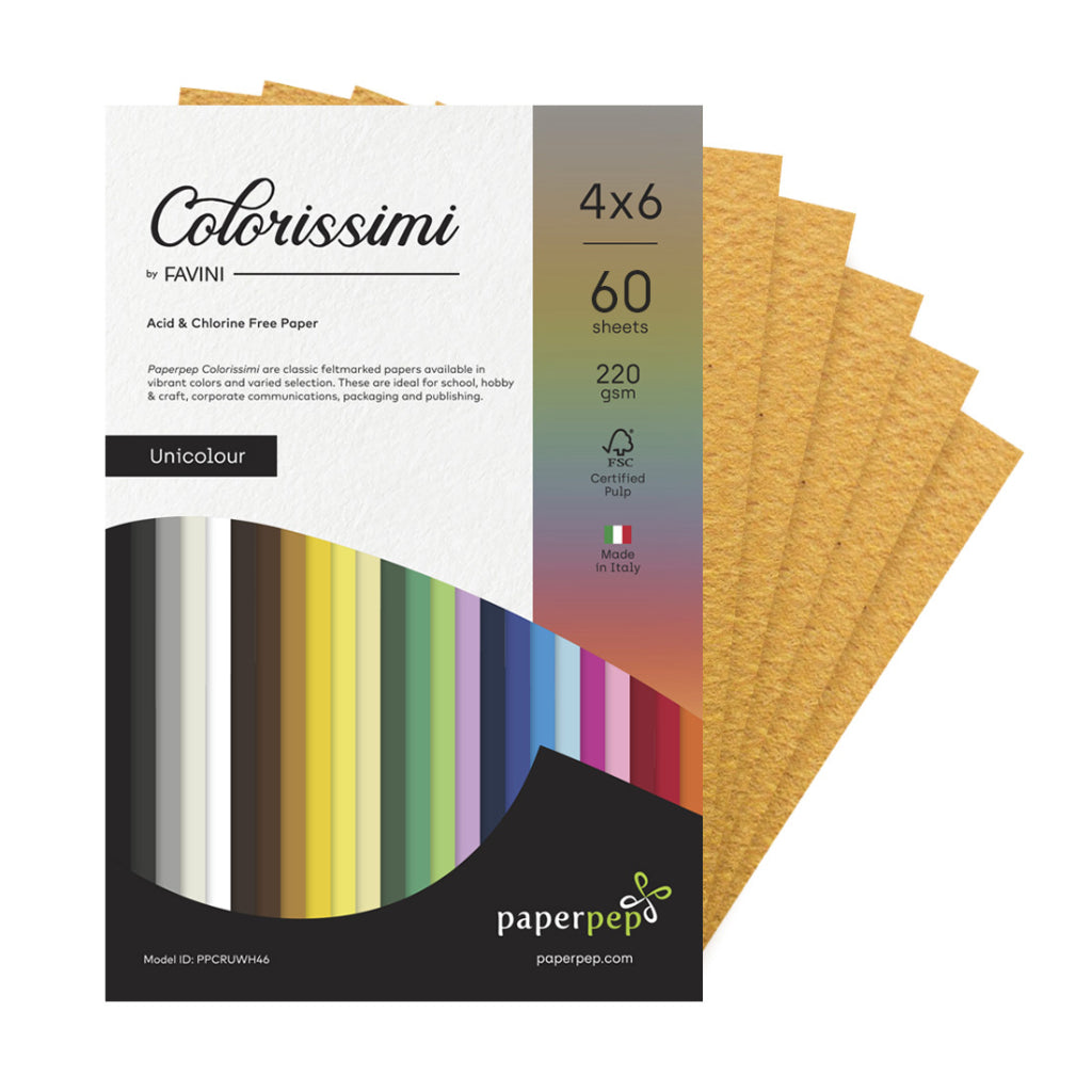Paper Pep Colorissimi Card Stock 220Gsm 4"X6" Tabacco (Mustard) Unicolor Pack Of 30 Sheets