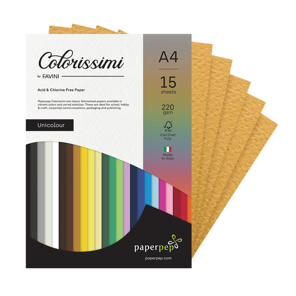 Paper Pep Colorissimi Card Stock 220Gsm A4 Tabacco (Mustard) Unicolor Of 15 Sheets