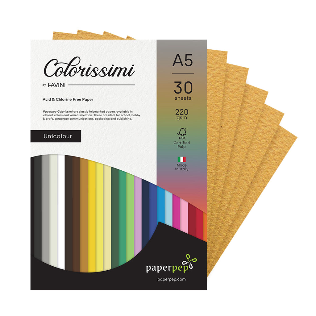 Paper Pep Colorissimi Card Stock 220Gsm A5 Tabacco (Mustard) Unicolor Of 30 Sheets