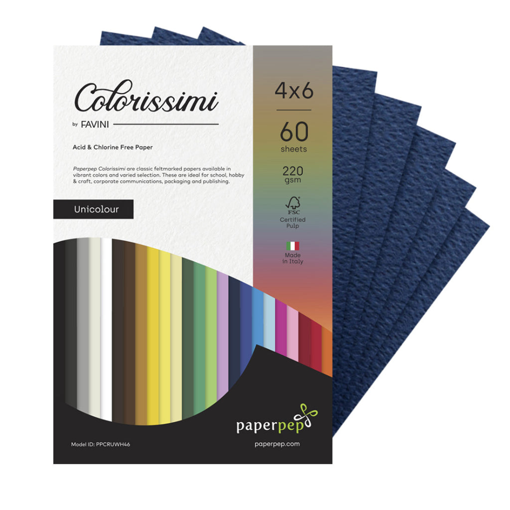 Paper Pep Colorissimi Card Stock 220Gsm 4"X6" Indaco (Navy Blue) Unicolor Pack Of 60 Sheets