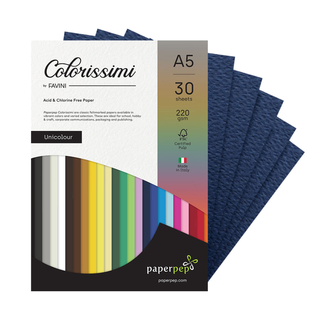 Paper Pep Colorissimi Card Stock 220Gsm A5 Indaco (Navy Blue) Unicolor Of 30 Sheets