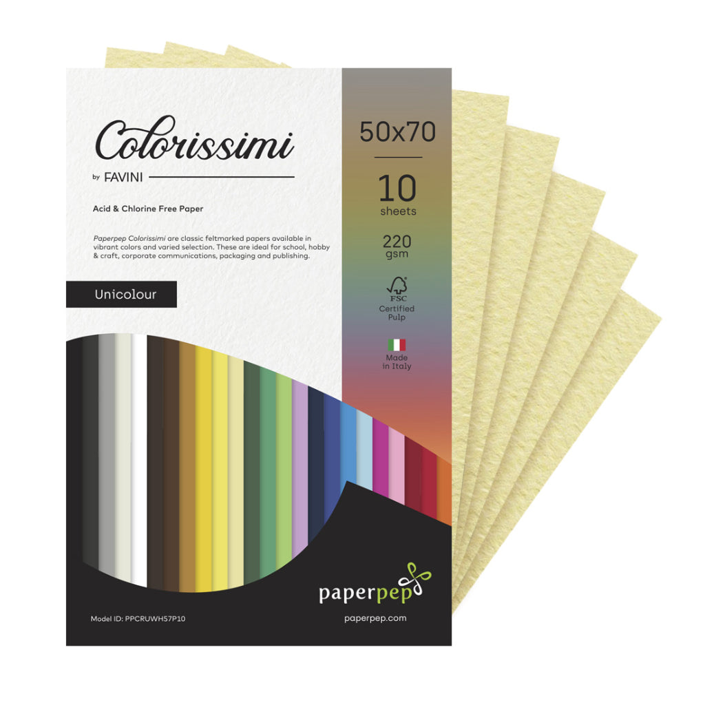 Paper Pep Colorissimi Card Stock 220GSM 50X70CM Camoscio (Pastel Yellow) Unicolor of 10 Sheets