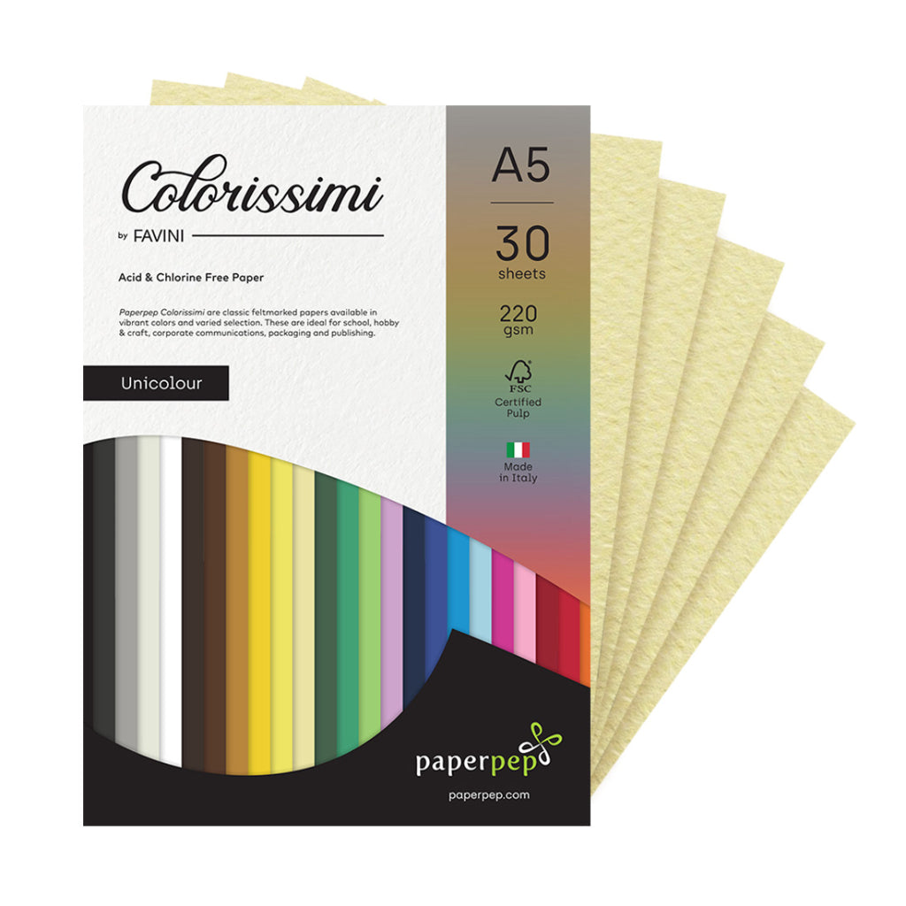Paper Pep Colorissimi Card Stock 220Gsm A5 Camoscio (Pastel Yellow) Unicolor Of 30 Sheets