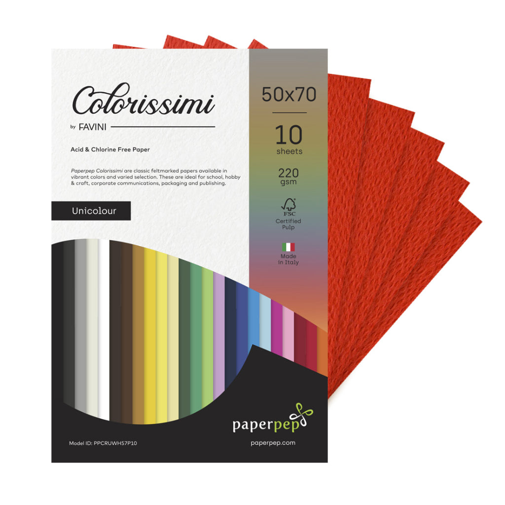 Paper Pep Colorissimi Card Stock 220Gsm 50X70Cm Scarlatto (Red) Unicolor Of 10 Sheets
