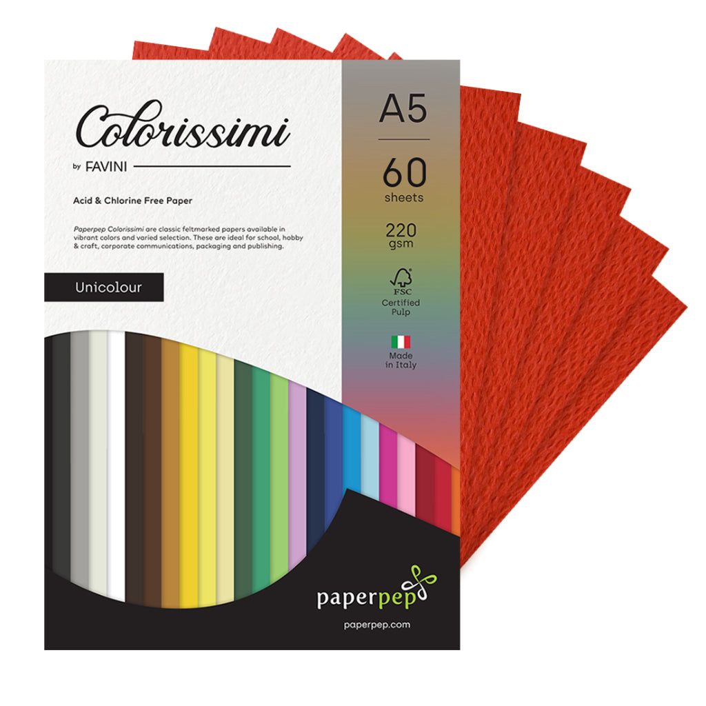 Paper Pep Colorissimi Card Stock 220Gsm A5 Scarlatto (Red) Unicolor Pack Of 60 Sheets