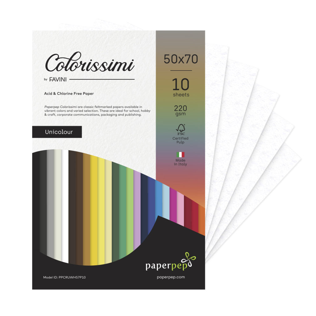Paper Pep Colorissimi Card Stock 220Gsm 50X70Cm Bianco (White) Unicolor Of 10 Sheets