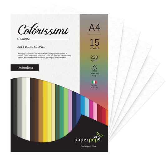 Paper Pep Colorissimi Card Stock 220Gsm A4 Bianco (White) Unicolor Of 15 Sheets