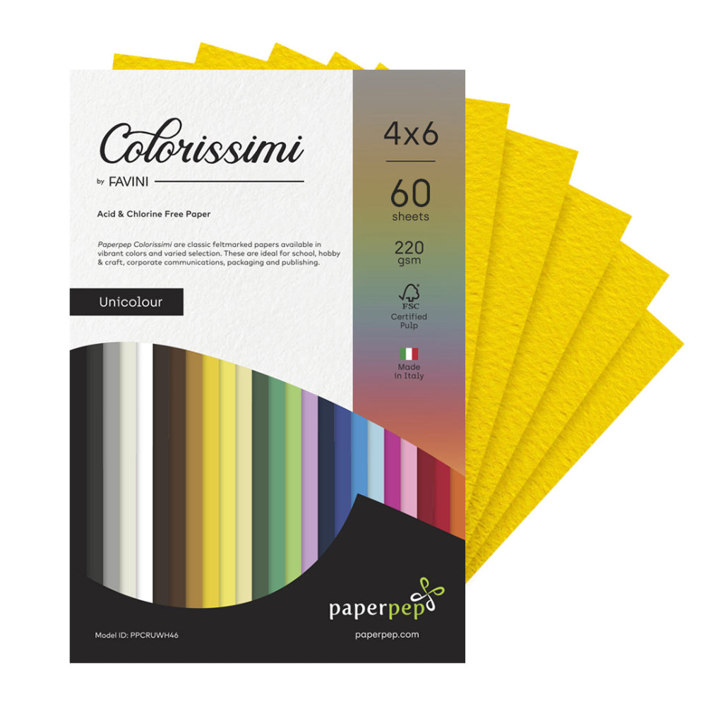 Paper Pep Colorissimi Card Stock 220Gsm 4"X6" Cedro (Yellow) Unicolor Pack Of 60 Sheets