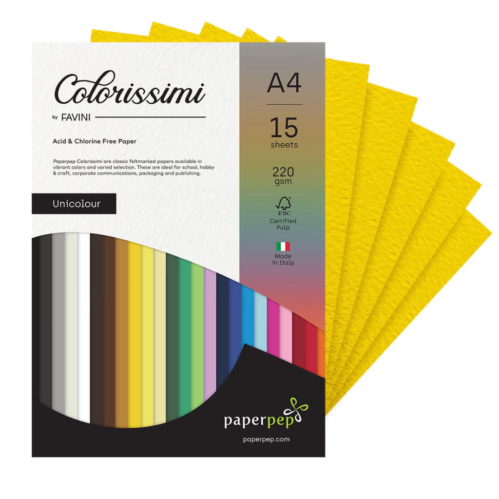 Paper Pep Colorissimi Card Stock 220Gsm A4 Cedro (Yellow) Unicolor Of 15 Sheets