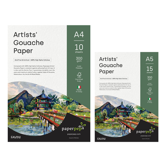 Paper Pep Artists' Gouache Paint Paper 300Gsm Cold Pressed A4 (Pack Of 10) + A5 (Pack Of 15)