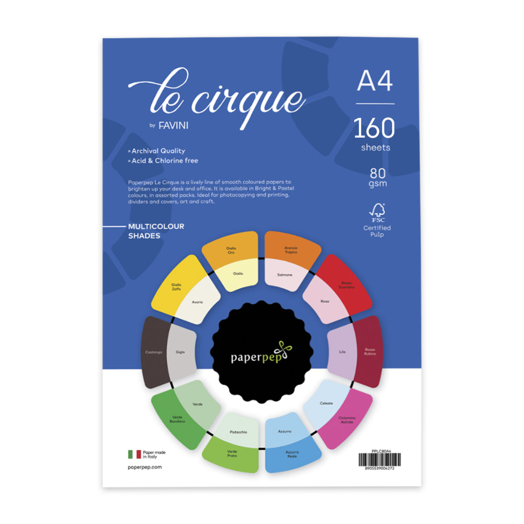 Paper Pep Le Cirque Colour Sheets 80Gsm A4 Multicolor Shades Assorted Pack Of 160 Sheets