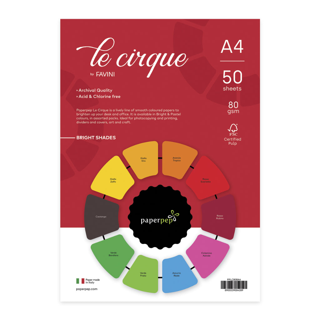 Paper Pep Le Cirque Colour Sheets 80Gsm A4 Bright Shades Assorted Pack Of 50 Sheets