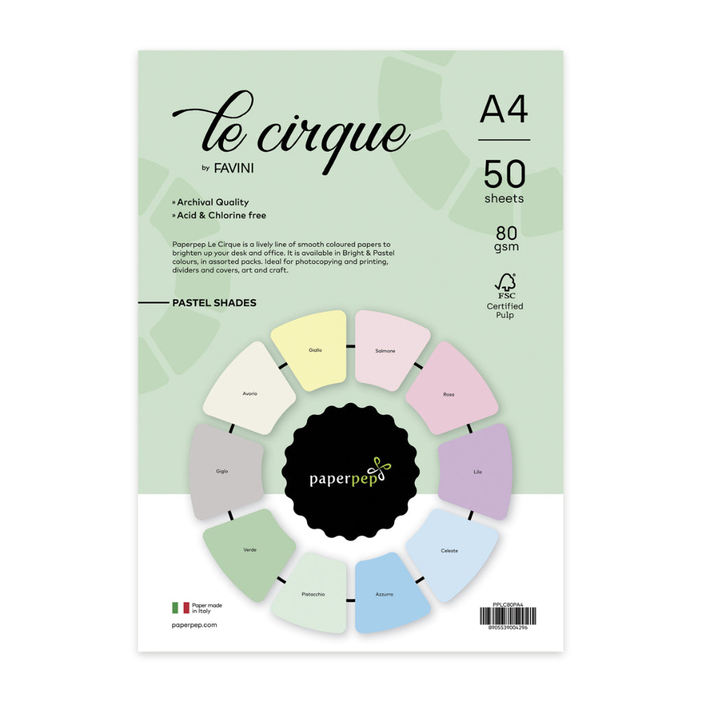 Paper Pep Le Cirque Colour Sheets 80Gsm A4 Pastel Shades Assorted Pack Of 50 Sheets