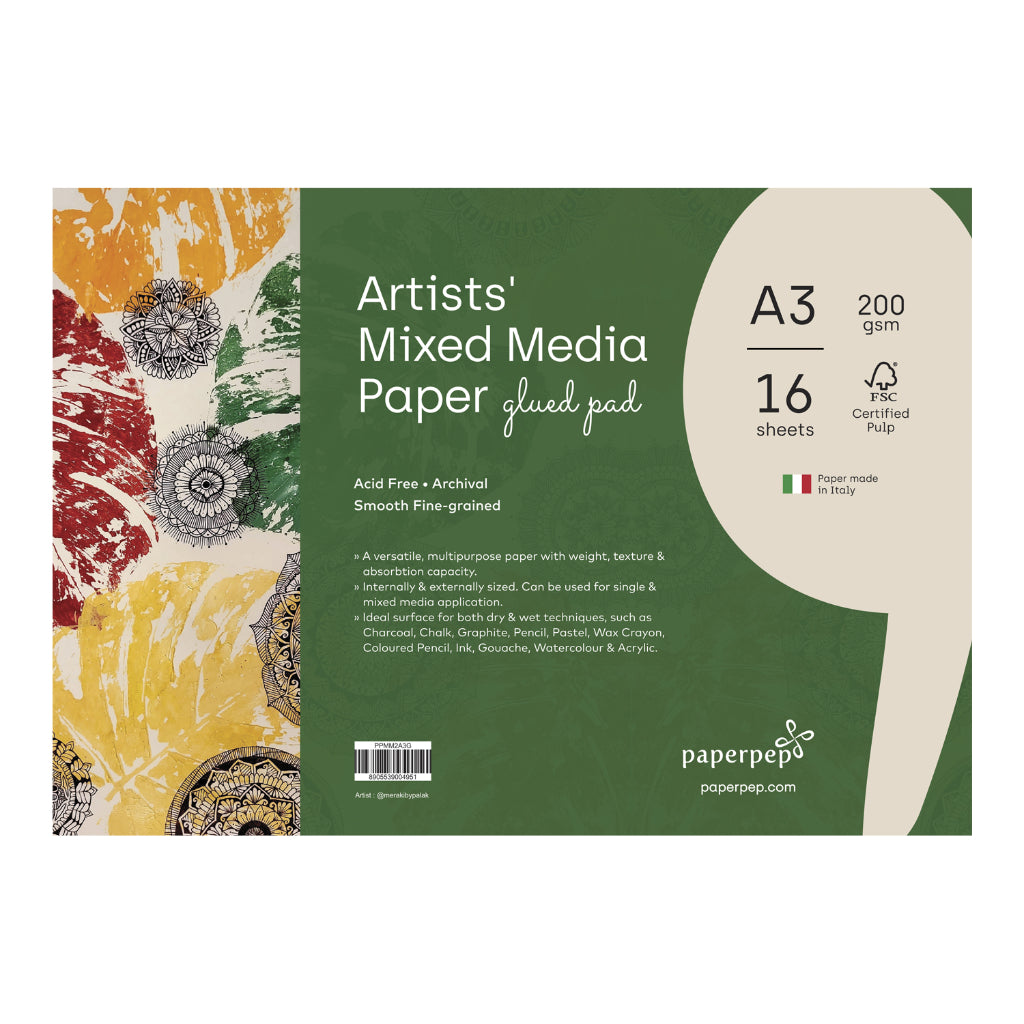 Paper Pep Artists' Mixed Media Glued Pads 200Gsm A3 16 Sheets