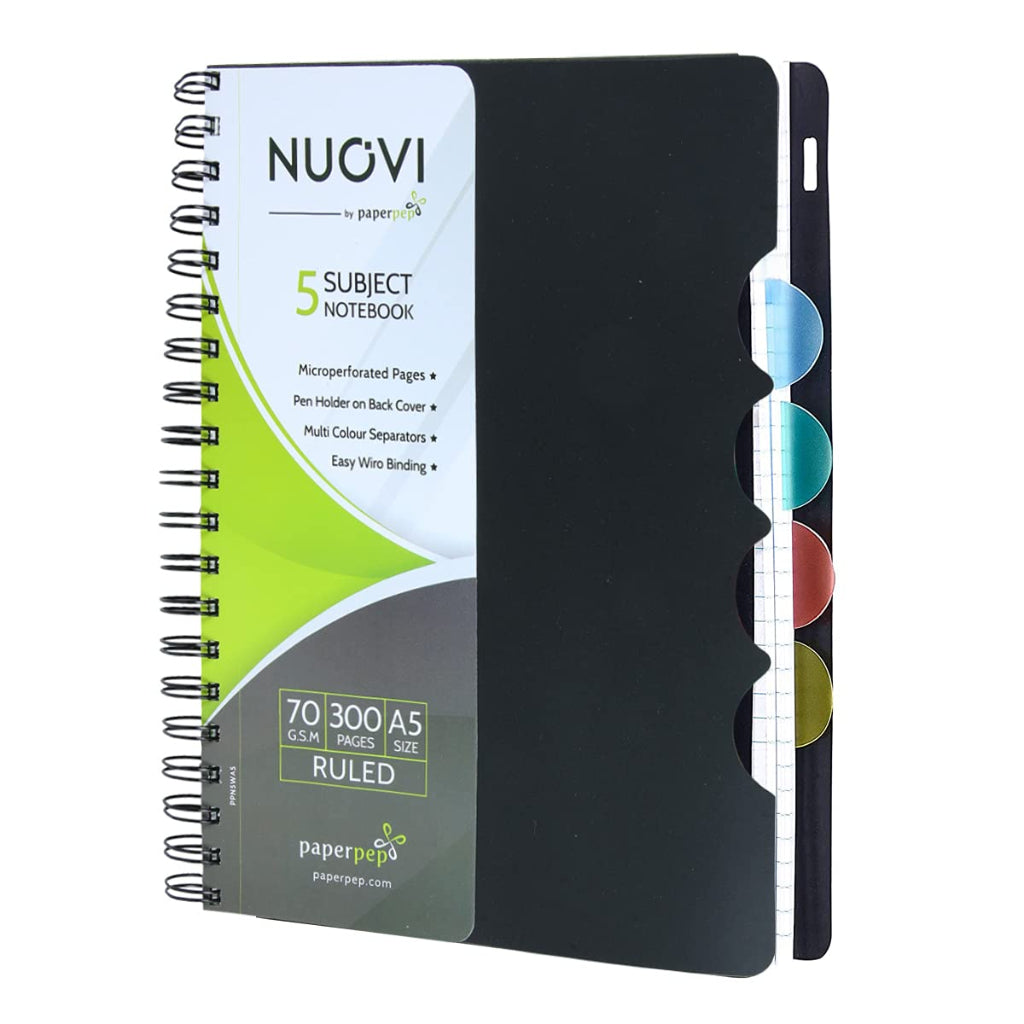 Paper Pep Nouvi 5 Subjects Single Ruled 70Gsm 300 Pages A5 Notebook