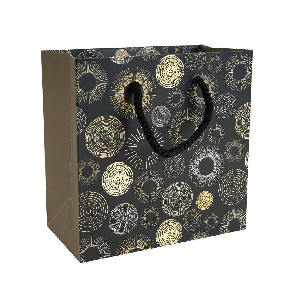 Paperpep Black Yellow Circles Print 6"X3"X6" Gift Paper Bag Pack Of 6 For Return Gifts, Presents, Weddings, Birthday, Holiday Presents, Celebrations
