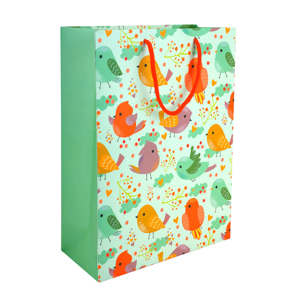 Paperpep Green Birds Print 10"X4.75"X13.75" Gift Paper Bag Pack Of 8 For Return Gifts, Presents, Weddings, Birthday, Holiday Presents, Celebrations