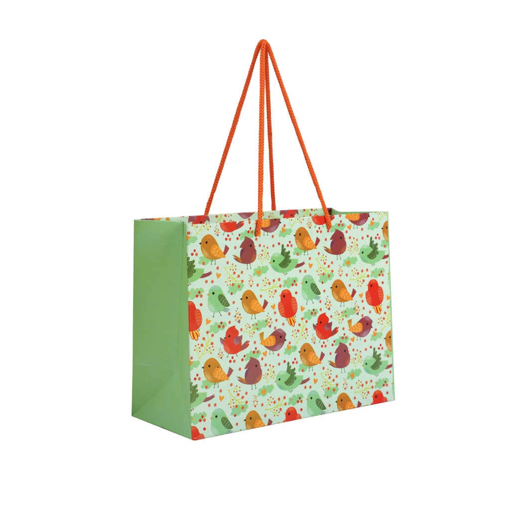 Paperpep Green Birds Print 9"X4"X7" Gift Paper Bag Pack Of 6 For Return Gifts, Presents, Weddings, Birthday, Holiday Presents, Celebrations