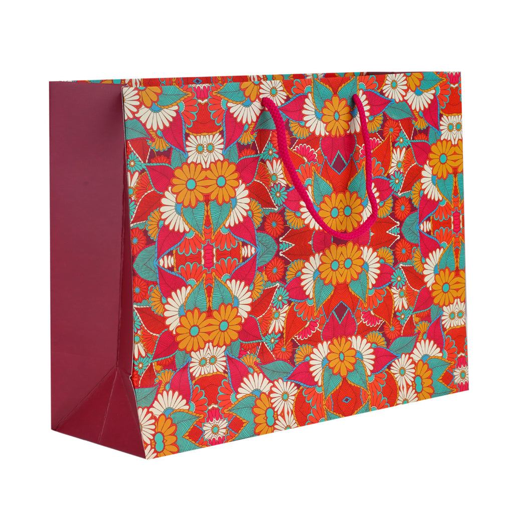 PaperPep Multicolor Traditional Print 13.75"X4.75"X10" Gift Paper Bag Pack of 4 for Return Gifts, Presents, Weddings, Birthday, Holiday Presents, Celebrations