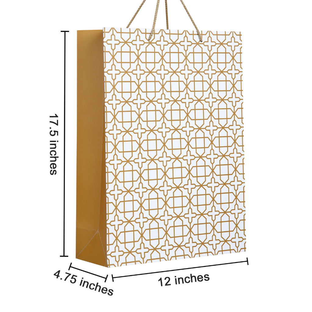 Paperpep Golden Print 12"X4.75"X17.5" Gift Paper Bag Pack Of 3