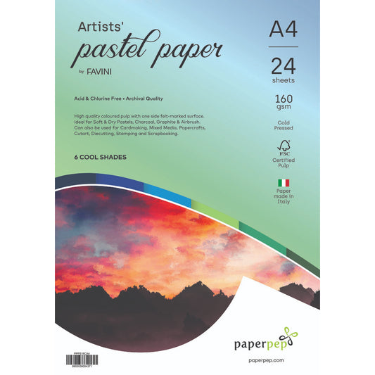 Paper Pep Artists' Pastel Papers 160Gsm A4 Cool Shades Assorted Pack Of 24 Sheets