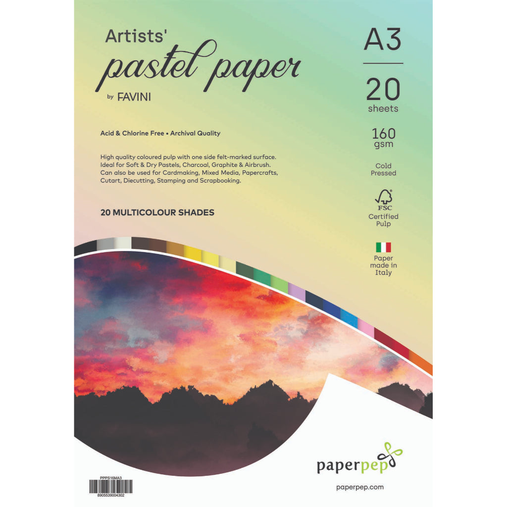 Paper Pep Artists' Pastel Papers 160Gsm A3 Multicolor Shades Assorted Pack Of 20 Sheets